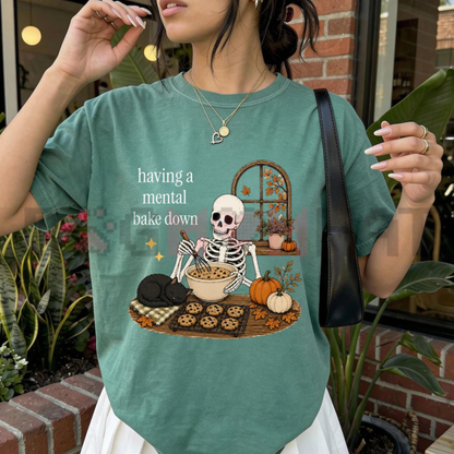 Funny Baking Skeleton Graphic Tee - Soft Cotton Unisex Fall Baking Short Sleeve T-Shirt