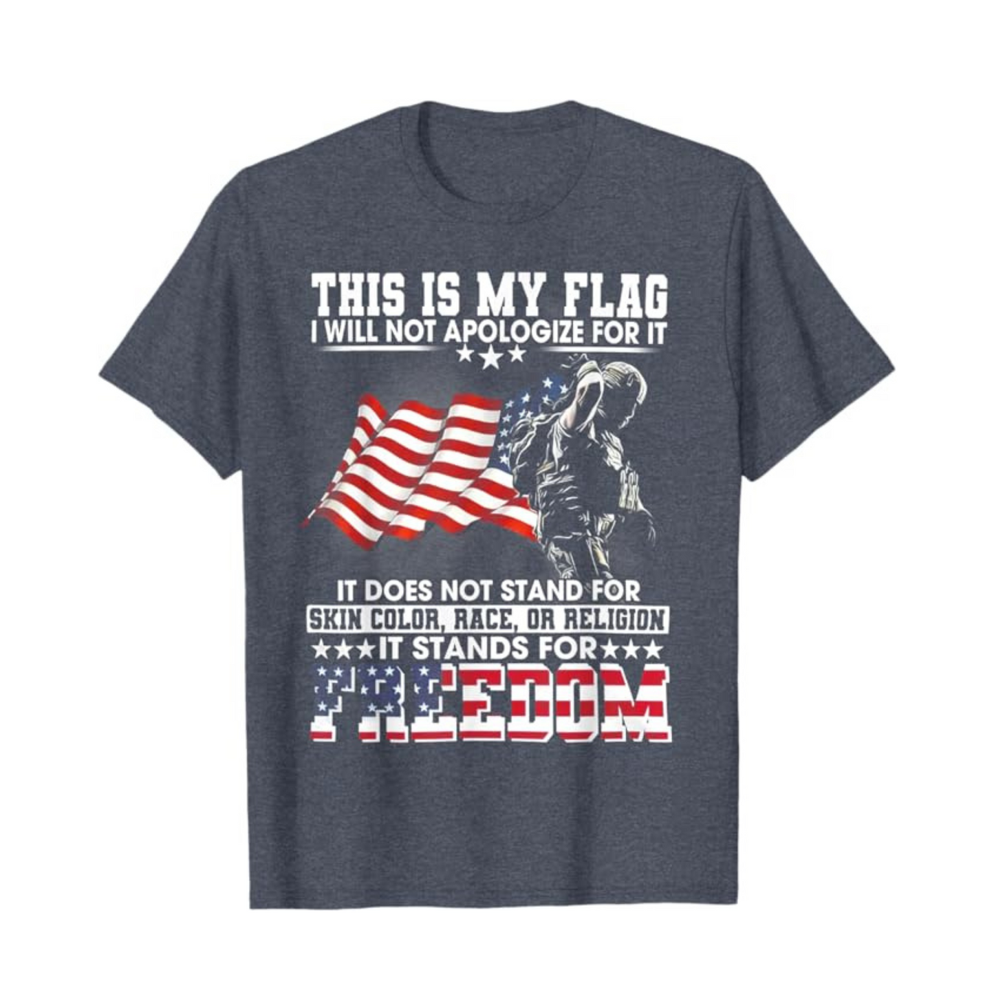 Vintage Patriotic American Flag & Soldier T-Shirt – "Stand for Freedom" Bold Slogan