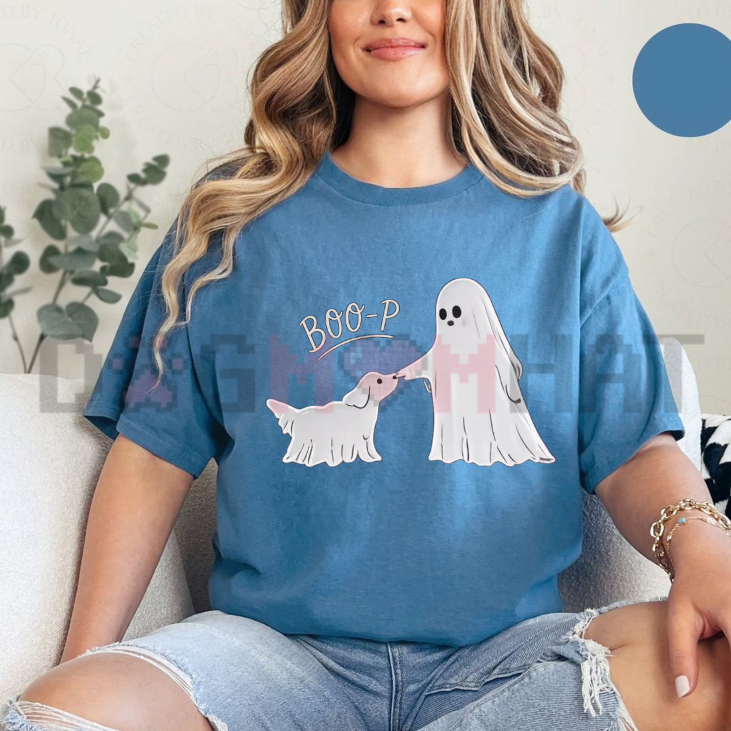 Boo-p Ghost Dog Graphic Tee - Funny Halloween Dog Mom Cute Boop Vintage Cotton Unisex T-Shirt