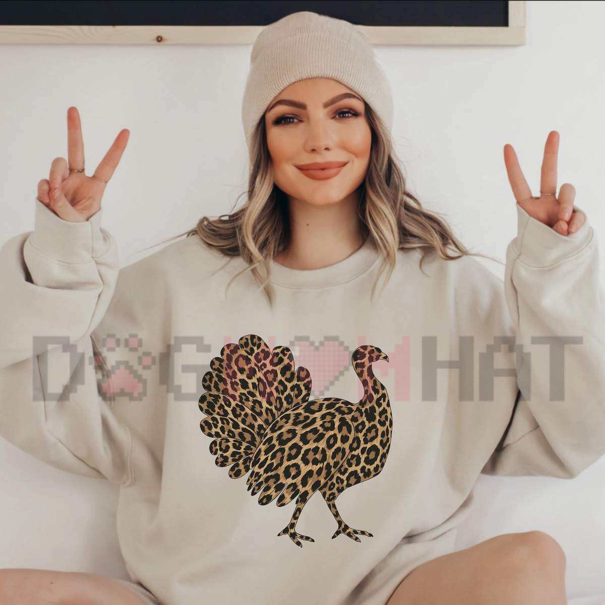 Leopard Print Turkey Thanksgiving Fleece Sweatshirt