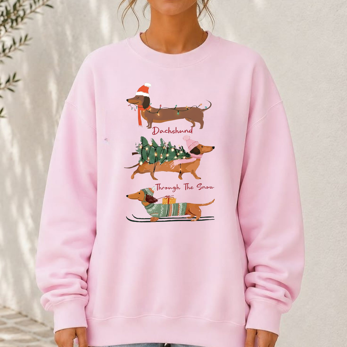 Christmas Wiener Dog Retro Holiday Graphic Sweatshirt