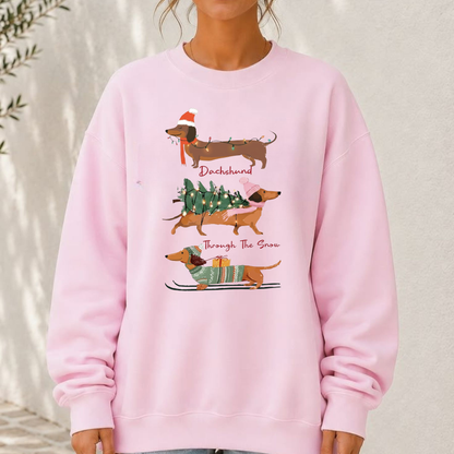 Christmas Wiener Dog Retro Holiday Graphic Sweatshirt