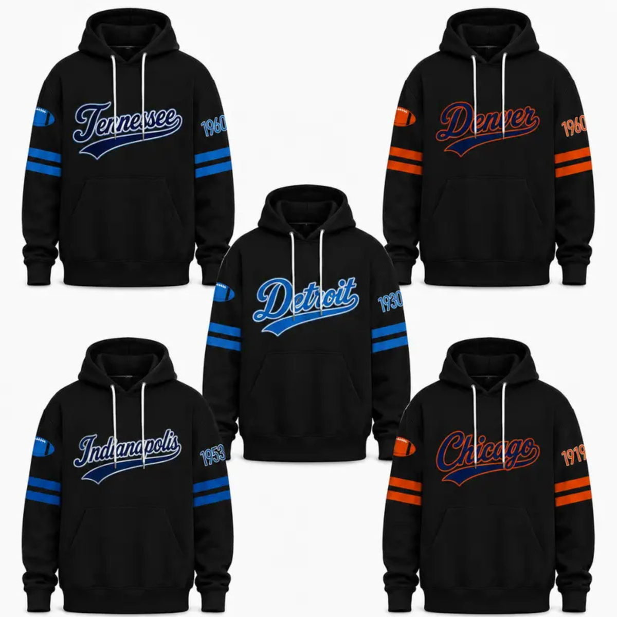 Unisex Football City Graphic Hoodie - Black Pullover with Front Script & Back Helmet Art