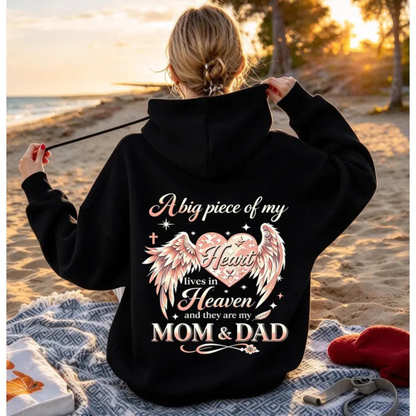 Parke Horizon Hoodie – Women's Pink "A Big Piece Of My Heart Lives In Heaven Mom" Memorial Back Print Hoodie