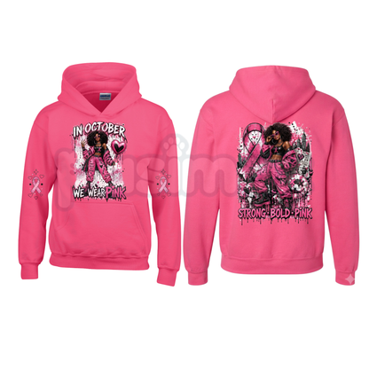 Pink Horror October Pullover Hoodie – Halloween Scary Movie Character & Pumpkin Graphic Sweatshirt