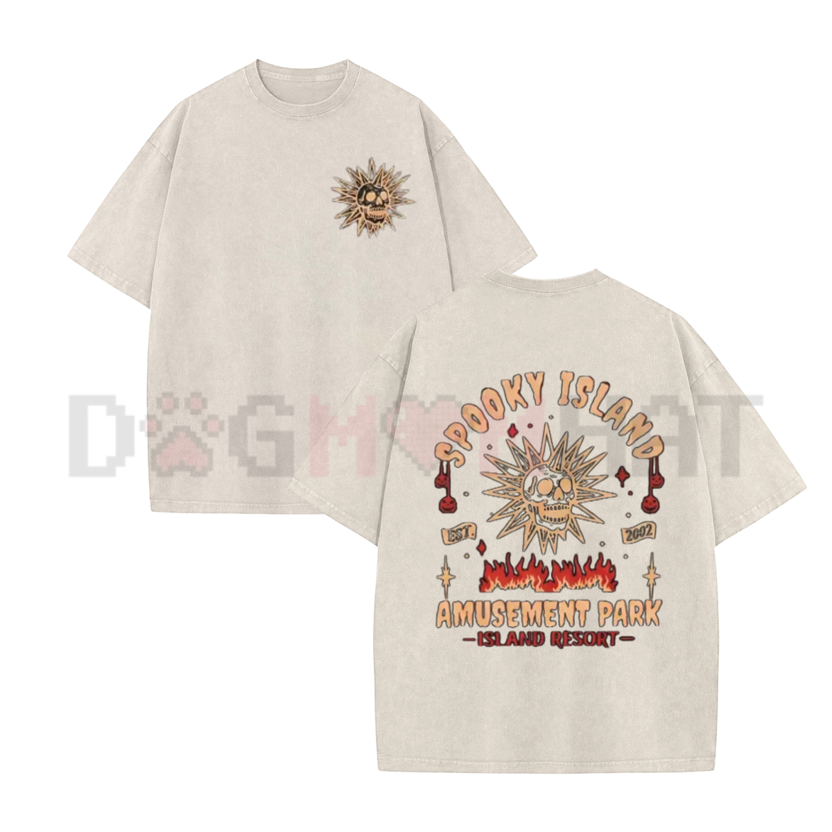 YoungFlame Spooky Island Acid Wash Oversized T-Shirt | Y2K Nostalgic Graphic Tee