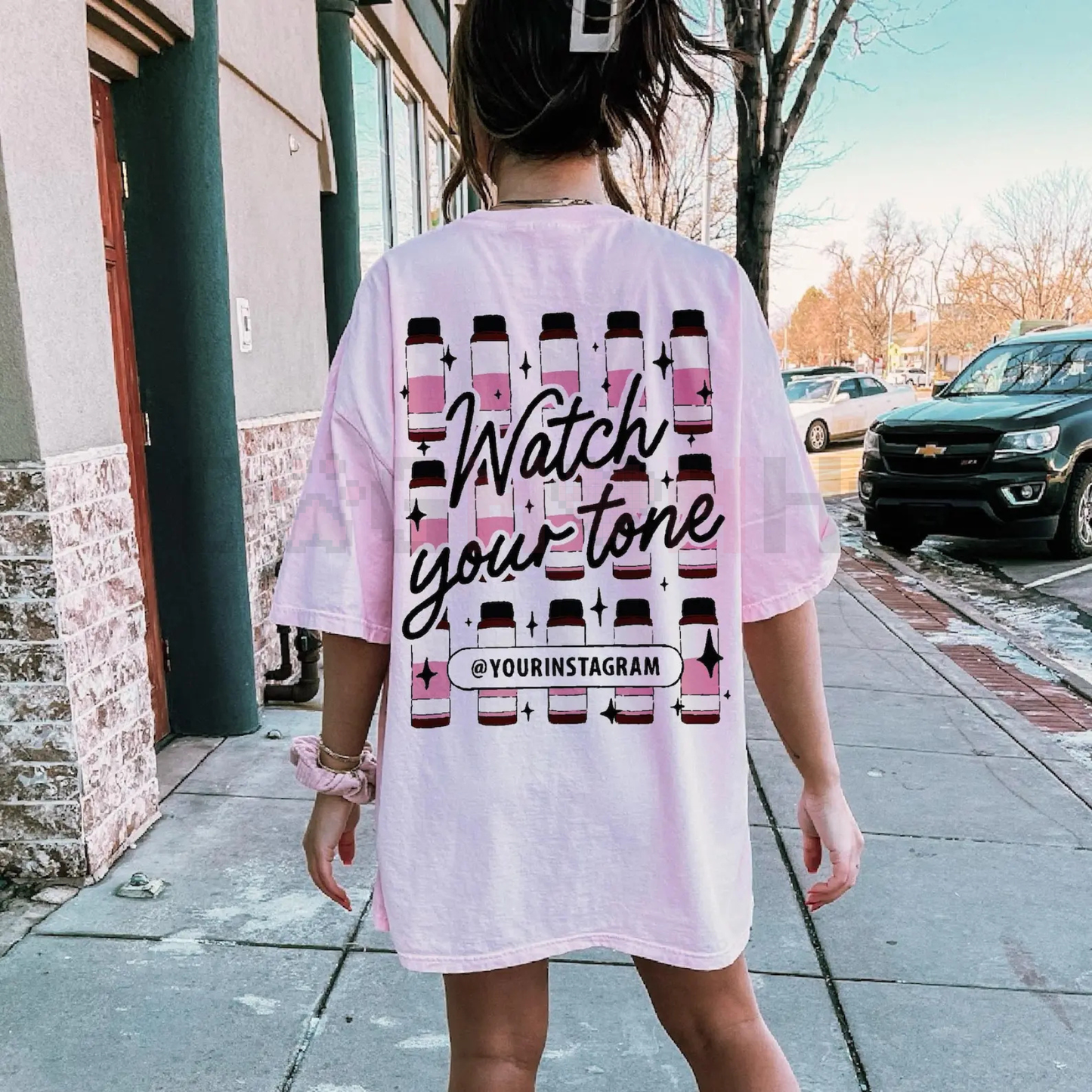 Personalized Insta Handle Boundary T-Shirt – Unisex "Watch Your Tone" Slogan Tee