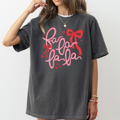 Festive Friction Tee – "Fa La La" Trendy Retro Christmas Graphic Shirt