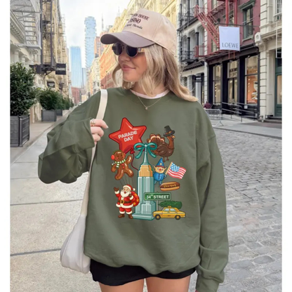 Festive Friction Crewneck – Thanksgiving Day Parade New York Holiday Graphic Sweatshirt