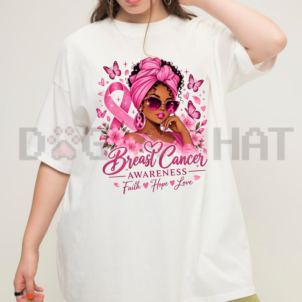 Breast Cancer Survivor Boxing Woman with Angel Wings Pink Ribbon Graphic T-Shirt