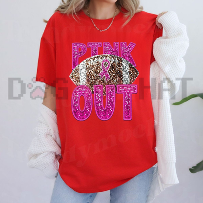 Pink Glitter Football Awareness Graphic T-Shirt