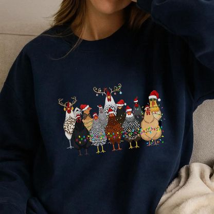 Cluckmas Festive Crewneck – Cute Christmas Chickens Farmhouse Sweatshirt