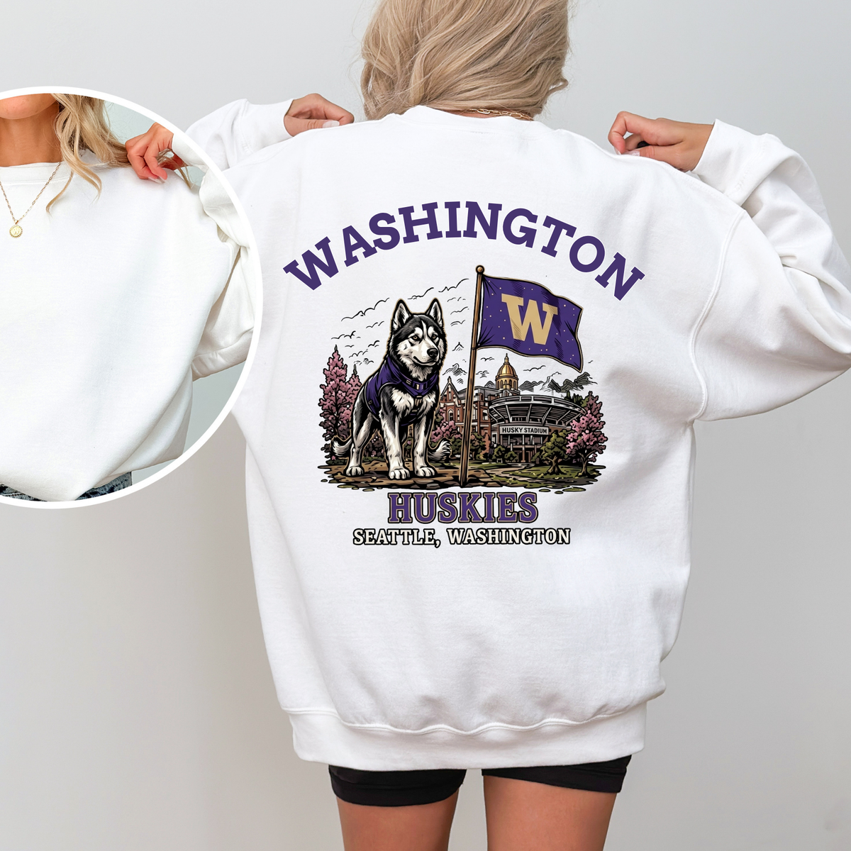 Vintage College Mascot Back Print Black Sweatshirt - Retro University Stadium Graphic Crewneck