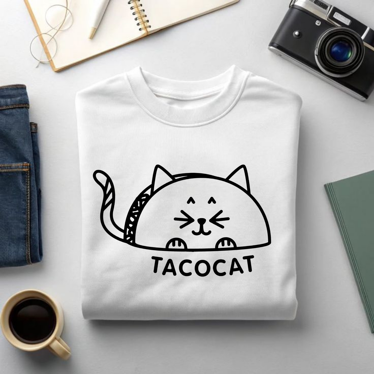 Tacocat Cute Palindrome Shirt – Funny Cat & Taco Graphic Tee for Cat Lovers