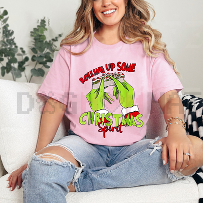 Christmas Spirit Grinch Hands Rolling Joint T-Shirt