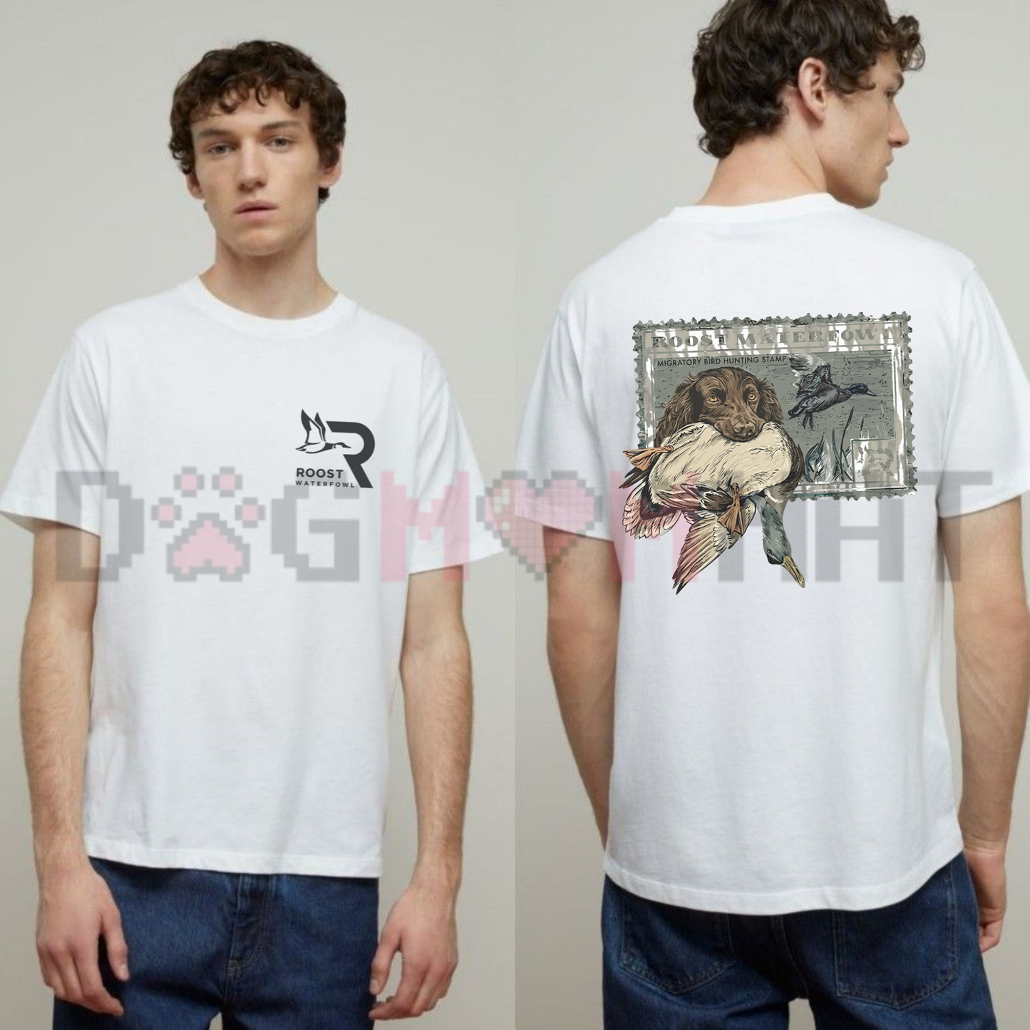 Roost Waterfowl Boykin Stamp Graphic Tee - Mossy Oak Bottomland Mallard Duck Hunting Season Cotton Unisex T-Shirt
