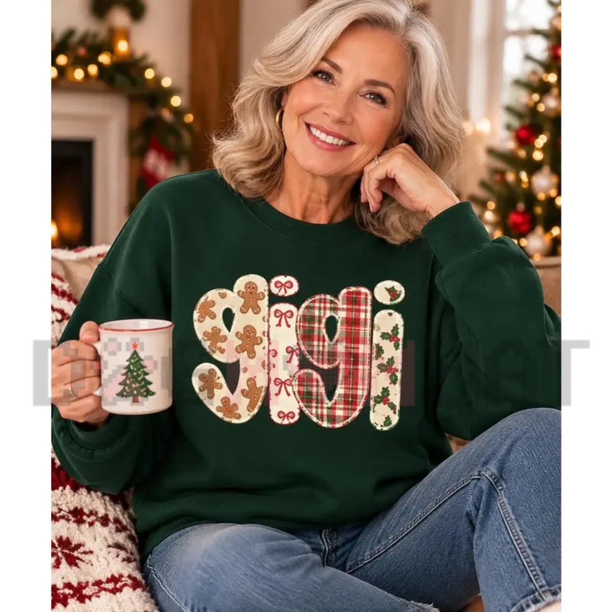 Warm Sugar Cookie Family Crewneck – Personalized Gingerbread Plaid Christmas Sweatshirt