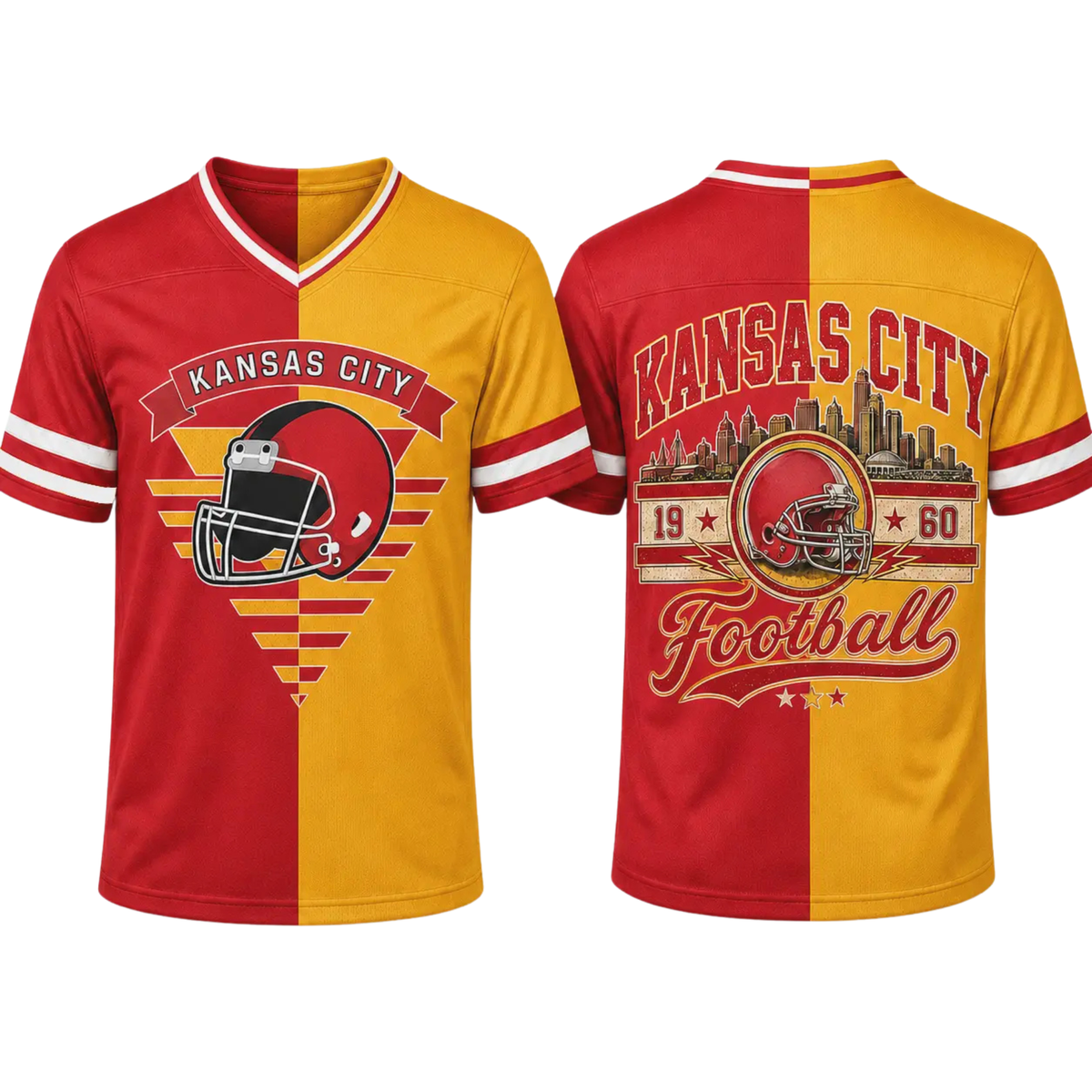 Unisex Two-Tone Split V-Neck Football Fan Jersey - Loose Fit Striped Tailgate Top