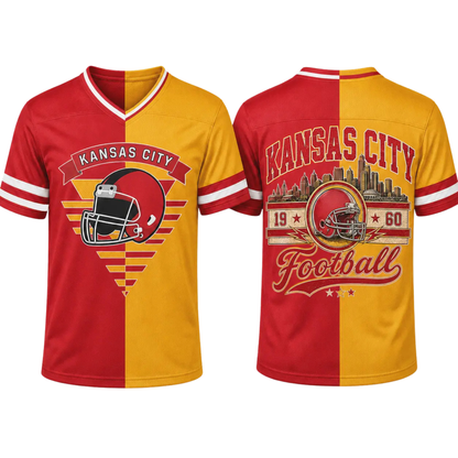 Unisex Two-Tone Split V-Neck Football Fan Jersey - Loose Fit Striped Tailgate Top