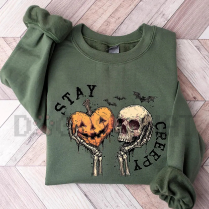 Women's Halloween Sweatshirt - Retro Dripping Heart & Skeleton Hand Grunge Pullover