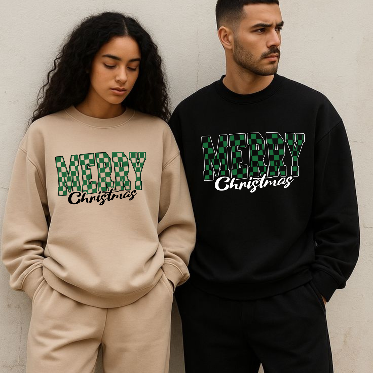 Merry Christmas Checkered Holiday Graphic Sweatshirt