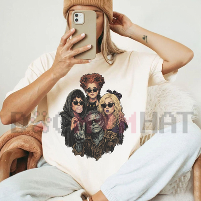 Comfort Colors Retro Halloween Witch Sisters Selfie Graphic T-Shirt
