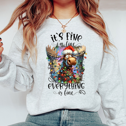 Panic At The North Pole Crewneck – "I'm Fine Everything Is Fine" Christmas Lights Sweatshirt