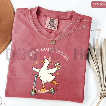Off To Regulate Emotions Silly Goose Graphic Tee - Retro Soft Vintage Cotton Unisex Mental Health Therapist Counselor Teacher Gift T-Shirt