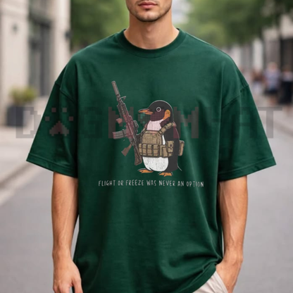 Flight Was Never An Option Graphic Tee - Tactical Armed Penguin Military Funny Cotton Unisex T-Shirt