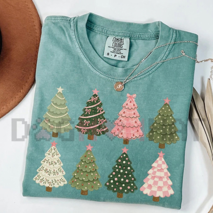 Whimsical Pink Christmas Trees Festive Graphic T-Shirt