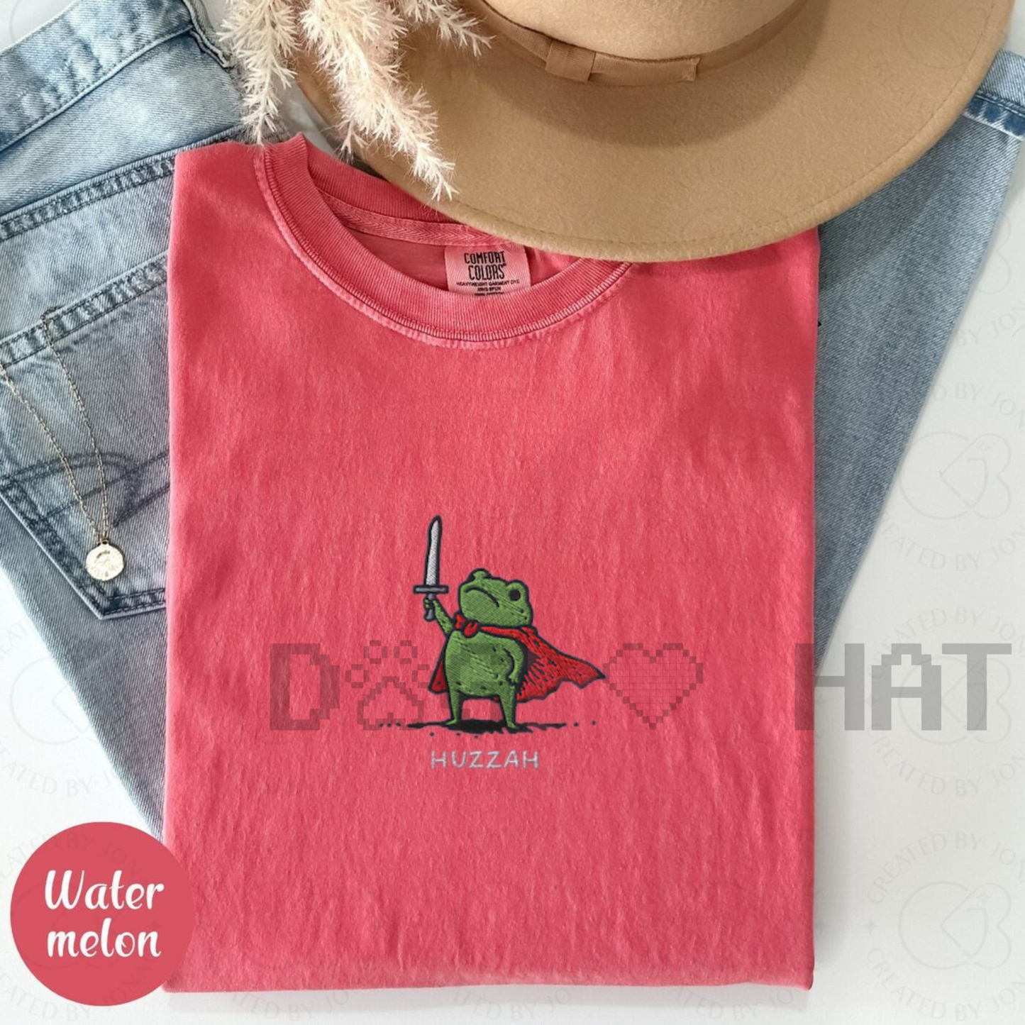 Huzzah Frog with Sword Tee – Embroidered Medieval Frog Shirt