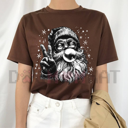 Retro Saint Nick Bubble Pop Graphic Tee - Vintage Jolly Santa Christmas Unisex Pure Cotton Holiday Shirt
