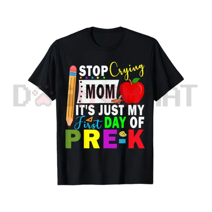 Brave Little Scholar Pre-K Graphic Tee - Funny "Stop Crying Mom" First Day Kids Shirt