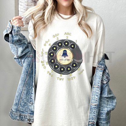 Rotary Dial Nostalgia T-Shirt – Vintage Phone Graphic Tee | Retro Unplugged Minimalist Style