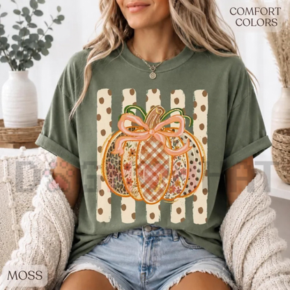 Patchwork Pumpkin Preppy Fall Graphic T-Shirt