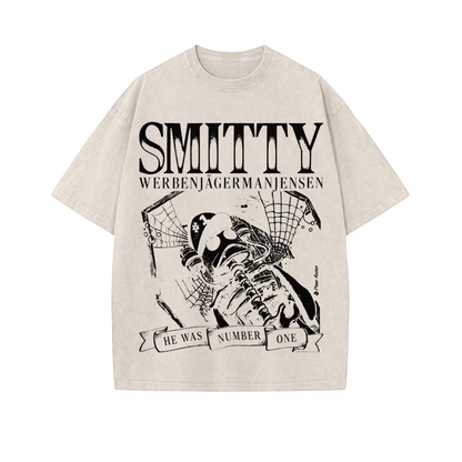 Parke Horizon Tee – Summer Grunge Bone Art "Number One" Washed Black Vintage Graphic T-Shirt