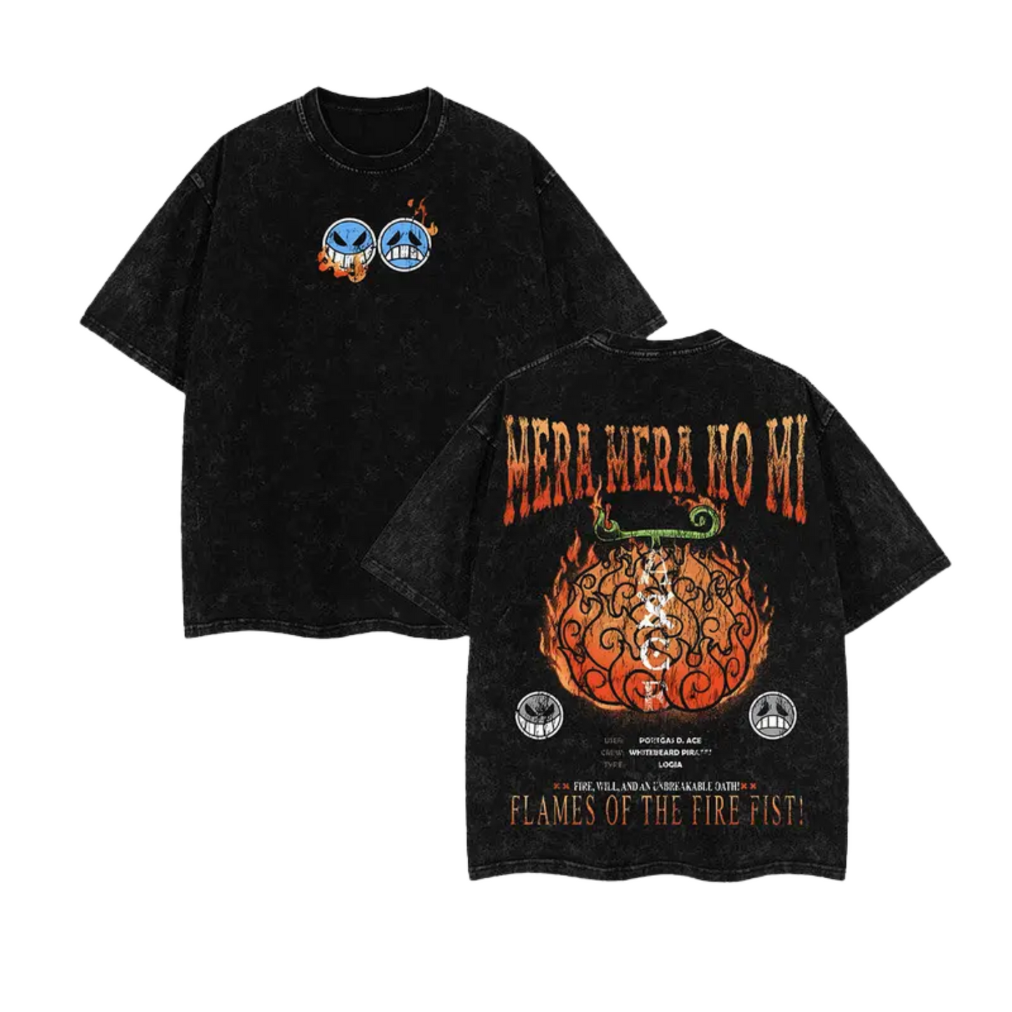 Devil Fruit One Piece Washed Tee Collection – Oversized Anime Graphic Shirt