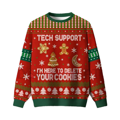 Geeksoutfit Tech Support Fun Ugly Christmas Sweater – Cozy Knit Crewneck Pullover