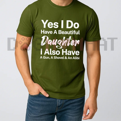 Men's Beautiful Daughter Dad Humor White Graphic T-Shirt