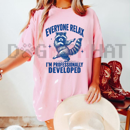 Sanity Check Squad Tee – Funny Raccoon Professionally Developed Teacher Shirt