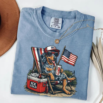 Funny 4th of July Dog Shirt – Retro Labrador & Dachshund Drinking Diet Coke Tee