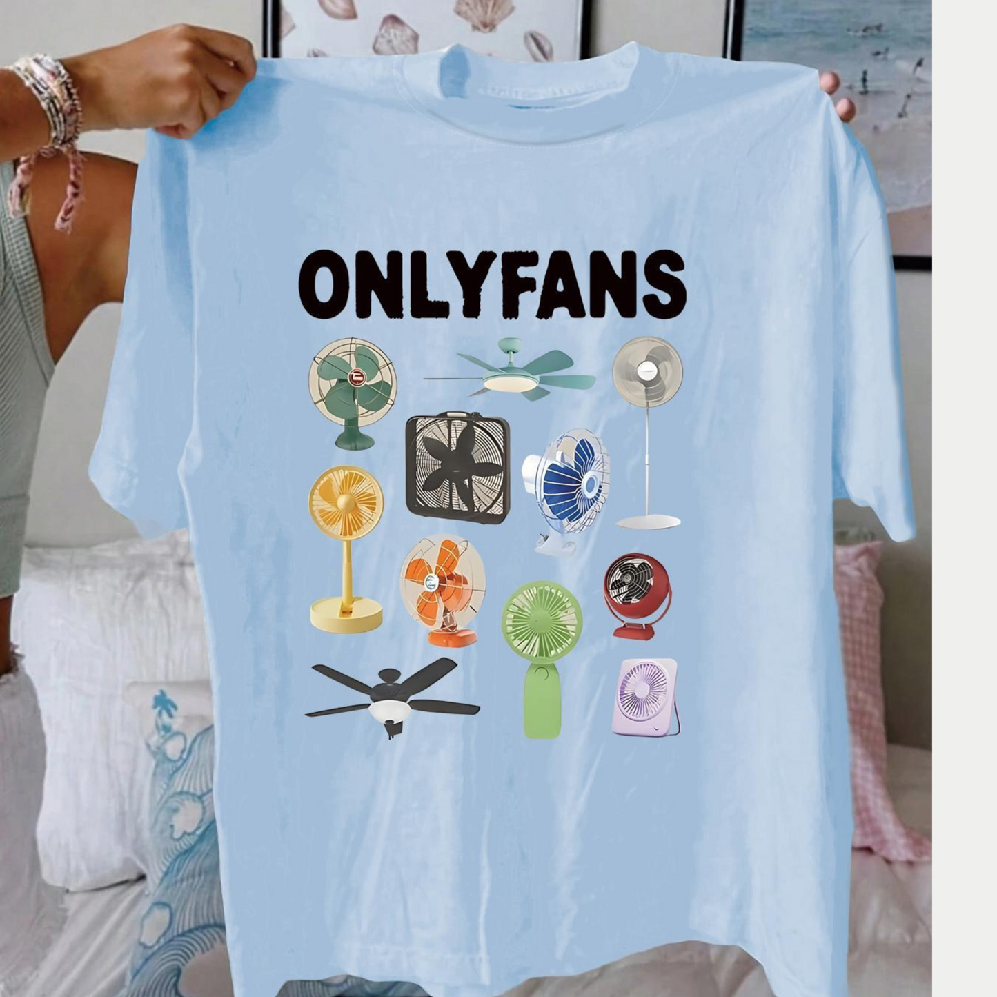 Women’s Letter & Fan Graphic T-Shirt – Casual Summer Round Neck Short Sleeve Tee for Daily Wear