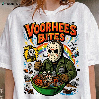 Funny Halloween Graphic T-Shirt – Retro Horror Cereal Tee, Spooky Movie Character Shirt