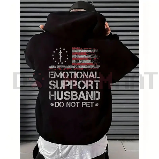 "EMOTIONAL SUPPORT HUSBAND" Flag Motif Hoodie