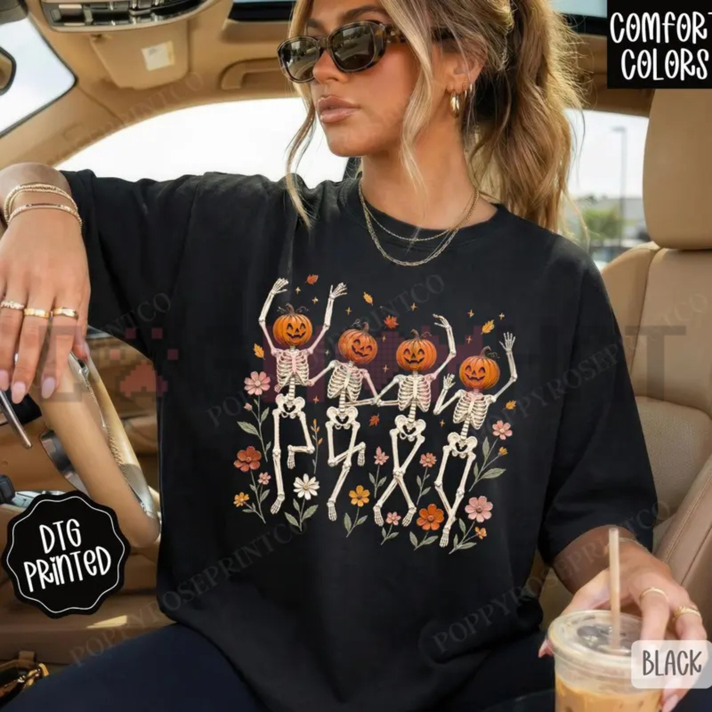 Dancing Skeletons Vintage Fall Graphic Tee - Retro Spooky Season Soft Cotton Unisex T-Shirt Gift For Her