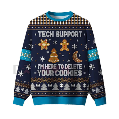 Geeksoutfit Tech Support Fun Ugly Christmas Sweater – Cozy Knit Crewneck Pullover