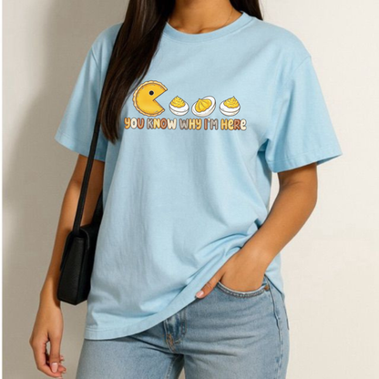Festive Friction Tee – "You Know Why I'm Here" Deviled Eggs & Pumpkin Pie Thanksgiving Graphic T-Shirt