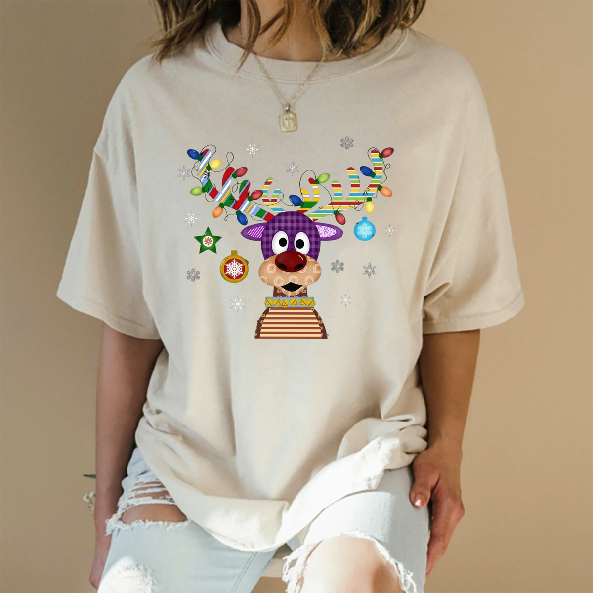 Festive Friction Tee – Funny Cute Reindeer Christmas Graphic T-Shirt