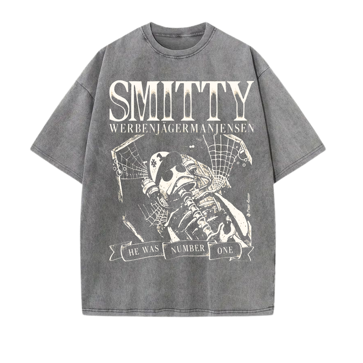 Parke Horizon Tee – Summer Grunge Bone Art "Number One" Washed Black Vintage Graphic T-Shirt