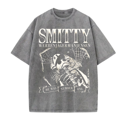 Parke Horizon Tee – Summer Grunge Bone Art "Number One" Washed Black Vintage Graphic T-Shirt